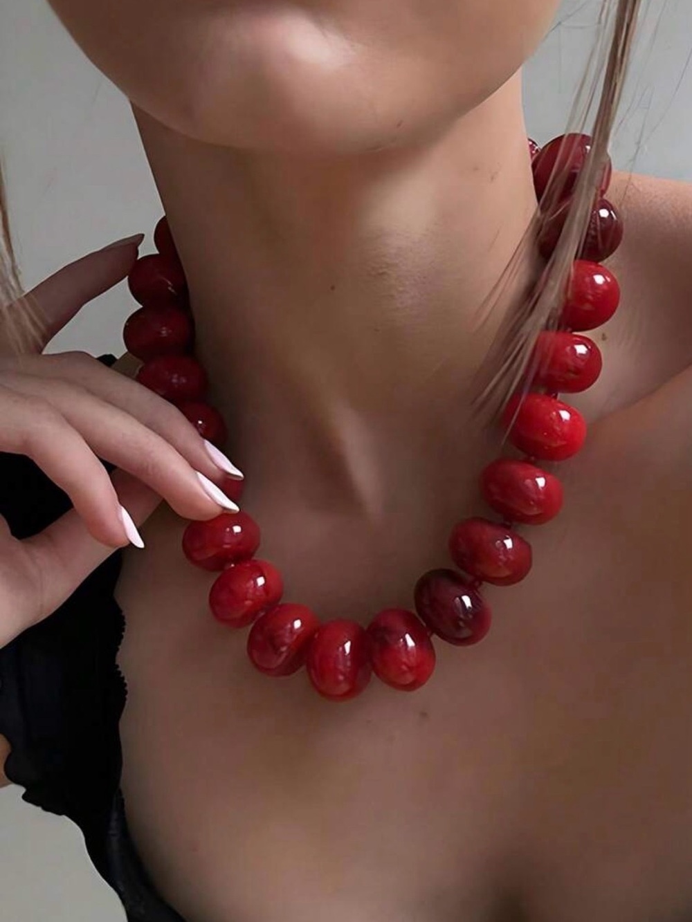 Chunky Red Bead Necklace - Bold Women Jewelry